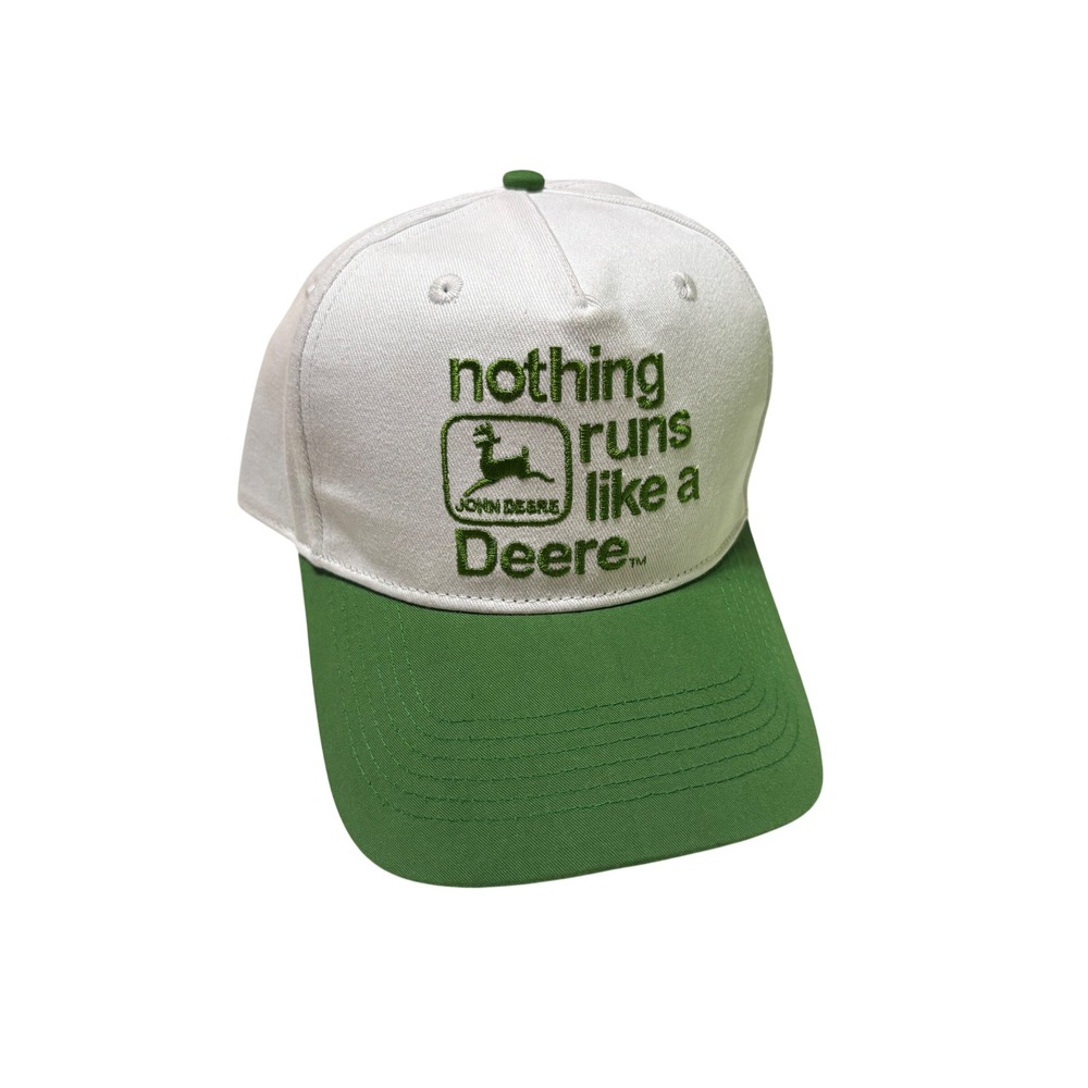 John Deere Nothing Runs Like a Deere Snapback Hat White Green Cotton Cap